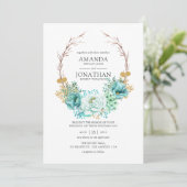 Mint Watercolor Floral Wedding Einladung (Stehend Vorderseite)