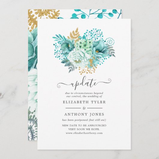 Mint Watercolor Floral Wedding Update Einladung (Vorne/Hinten)