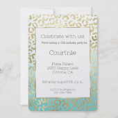 Mint Watercolor Glam Gold Leopard Einladung (Vorderseite)