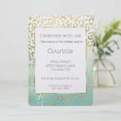 Mint Watercolor Glam Gold Leopard Einladung (Stehend Vorderseite)