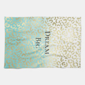 Mint Watercolor Ombre Glam Gold Leopard Geschirrtuch (Horizontal)