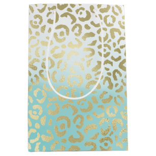 Mint Watercolor Ombre Glam Gold Leopard Mittlere Geschenktüte