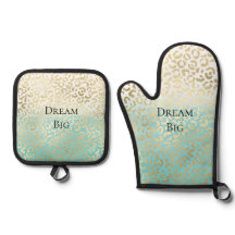 Mint Watercolor Ombre Glam Gold Leopard