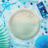 Mint Watercolor Ombre Glam Gold Leopard Pappteller (Party)