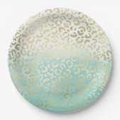 Mint Watercolor Ombre Glam Gold Leopard Pappteller (Vorderseite)