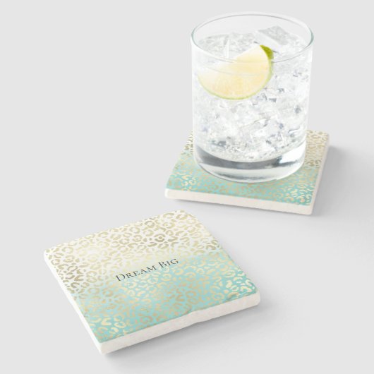 Mint Watercolor Ombre Glam Gold Leopard Steinuntersetzer (Seitenansicht)