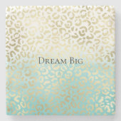 Mint Watercolor Ombre Glam Gold Leopard Steinuntersetzer (Vorderseite)