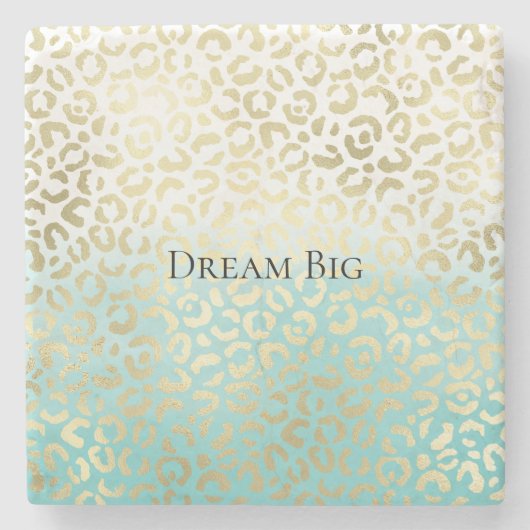 Mint Watercolor Ombre Glam Gold Leopard Steinuntersetzer (Vorderseite)