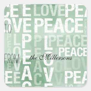 Mint Watercolor Ombre Liebe Peace Gift Tag Quadratischer Aufkleber
