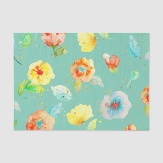 Mint Watercolor Poppies Seidenpapier (Vorderseite)