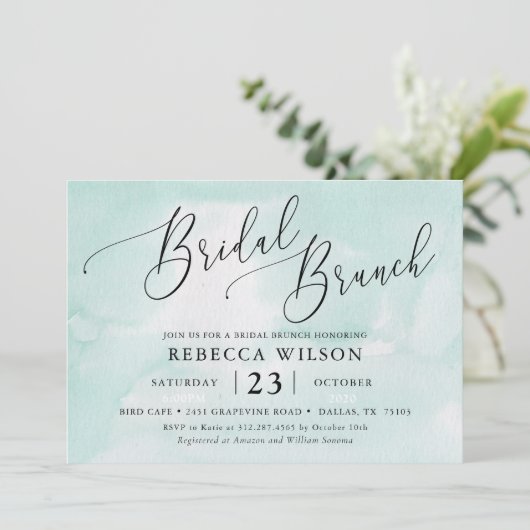 Mint Watercolor Rustic Bridal Brunch Einladung (Stehend Vorderseite)