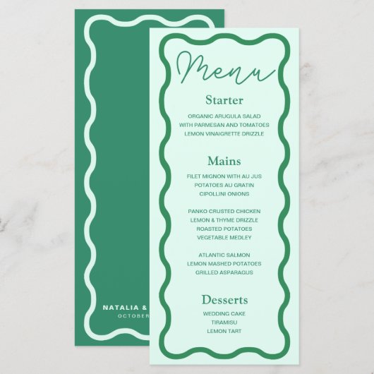 Mint Wavy Retro Hochzeit Menükarte (Vorne/Hinten)