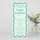 Mint Wavy Retro Hochzeit Programm (Stehend Vorderseite)