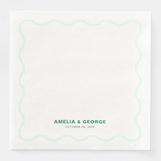 Mint Wavy Retro-Hochzeit Serviette (Vorderseite)