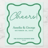 Mint Wavy Retro Hochzeit Weinetikett (Einzelnes Label)