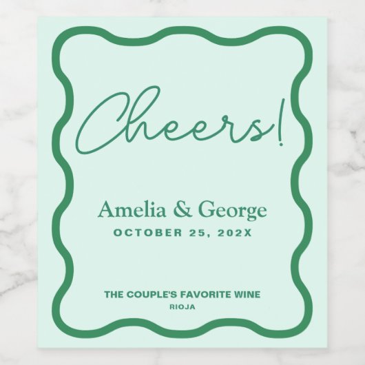 Mint Wavy Retro Hochzeit Weinetikett (Einzelnes Label)