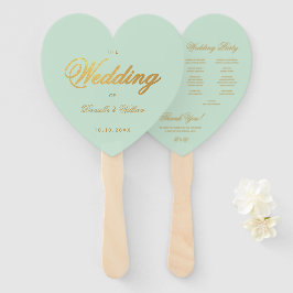 Mint Wedding Program Imitate Gold Script Green Hea Fächer