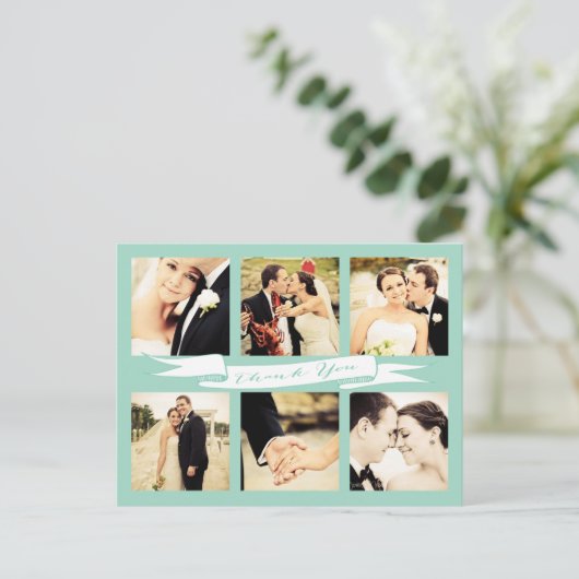 Mint Wedding Vielen Dank Script Typografy Foto Postkarte (Stehend Vorderseite)