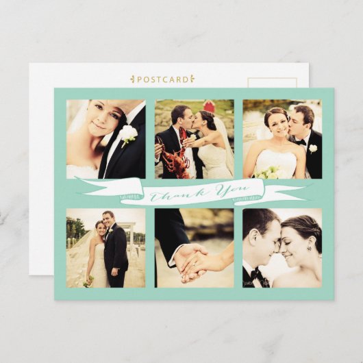 Mint Wedding Vielen Dank Script Typografy Foto Postkarte (Vorne/Hinten)