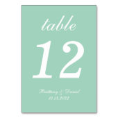 Mint Wedding White Script Calligraphy Simple Green Tischnummer (Rückseite)