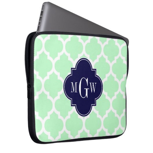 Mint, weiß marokkanisch #5 Navy 3 Initial Monogram Laptopschutzhülle (Vorne Rechts)