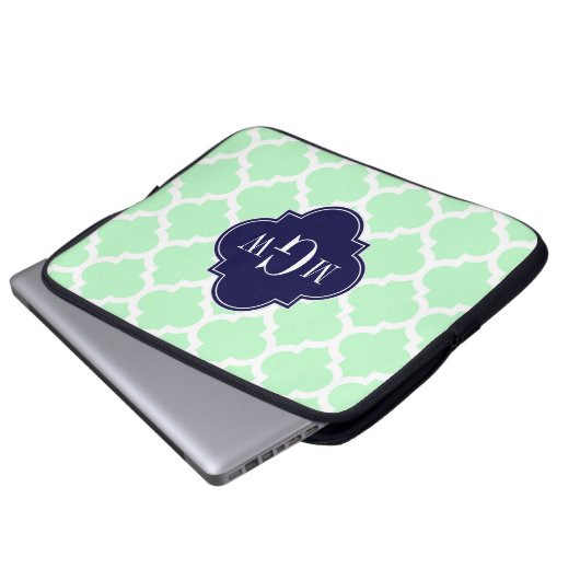 Mint, weiß marokkanisch #5 Navy 3 Initial Monogram Laptopschutzhülle (Vorne Knopf)