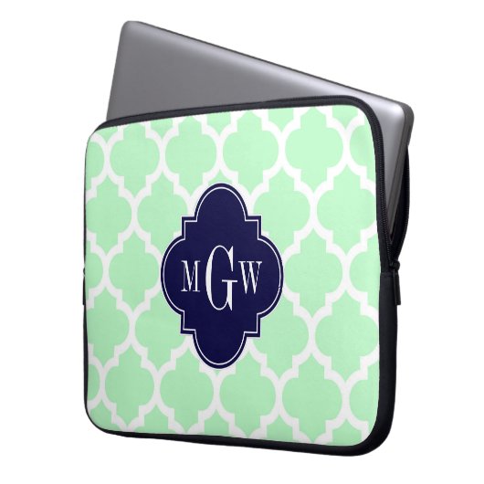 Mint, weiß marokkanisch #5 Navy 3 Initial Monogram Laptopschutzhülle (Vorderseite Links)