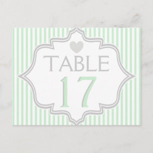 Mint, weiße, graue Streifen Hochzeitstisch Nummer Postkarte