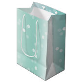 Mint White Bokeh Dots Bow Cupcake Christmas Mittlere Geschenktüte (Vorderseite Schrägansicht)