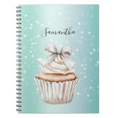 Mint White Bokeh Dots Bow Cupcake   Notizblock (Vorderseite)
