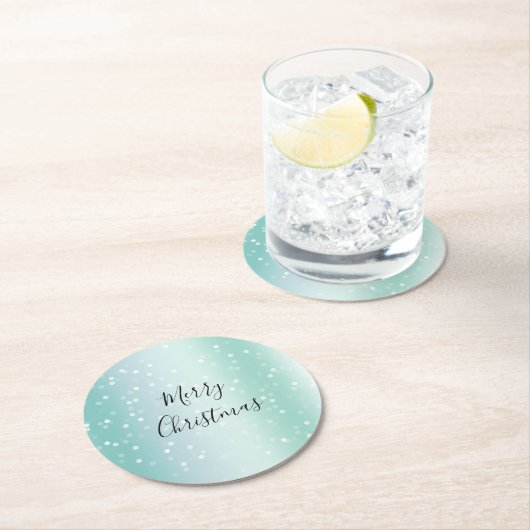 Mint White Bokeh Dots Celebration Runder Pappuntersetzer (Vor Ort)