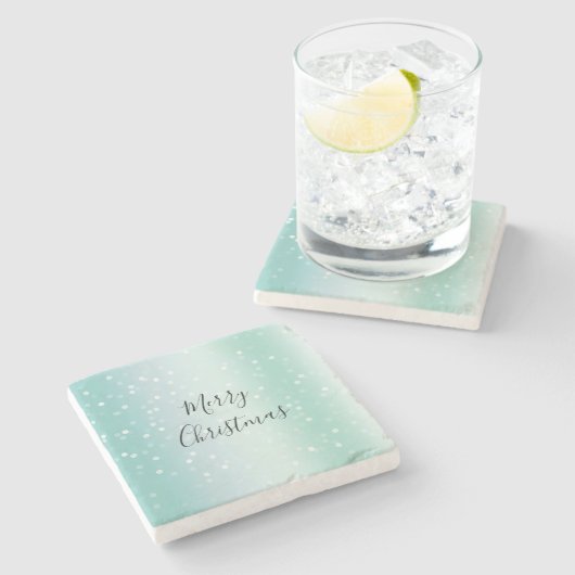 Mint White Bokeh Dots Celebration Steinuntersetzer (Seitenansicht)