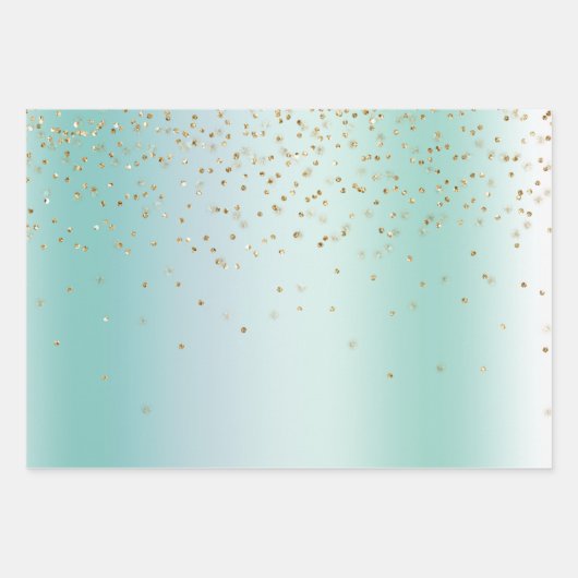 Mint White Bokeh Gold Glitter Confetti Christmas Geschenkpapier Set (Vorderseite 3)