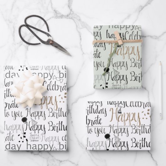 Mint White Fun Happy Balloons Birthday Geschenkpapier Set (Vorderseite)