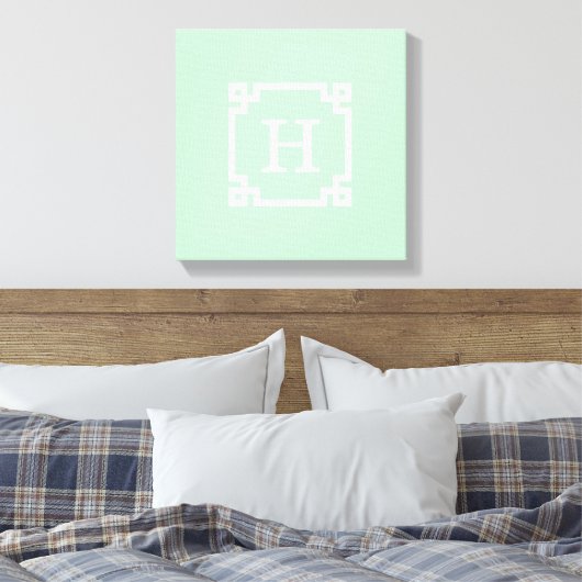 Mint White Greece Key Frame #2 Initial Monogram Leinwanddruck (Insitu (Schlafzimmer))