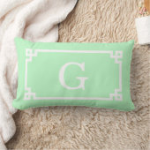 Mint White Greece Key Frame #2 Initial Monogram Lendenkissen (Decke)