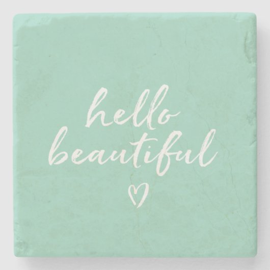 Mint White Hello Beautiful Inspirational Heart Steinuntersetzer (Vorderseite)