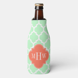 Mint White Marokcan #5 Coral 3 Initial Monogram Flaschenkühler