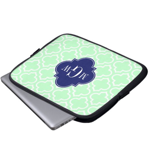 Mint White Marokcan #6 Navy 3 Initial Monogram Laptopschutzhülle (Vorne Knopf)