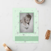 Mint Wildflowers Silver Photo Naming Ceremony Mitteilungskarte (Vorderseite/Rückseite Beispiel)