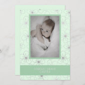 Mint Wildflowers Silver Photo Naming Ceremony Mitteilungskarte (Vorne/Hinten)