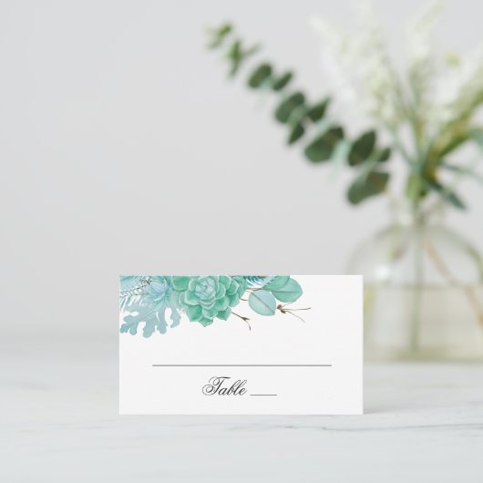 Mint Winter Blumen Hochzeit. Aquarellbilder Platzkarte (Stehend Vorderseite)