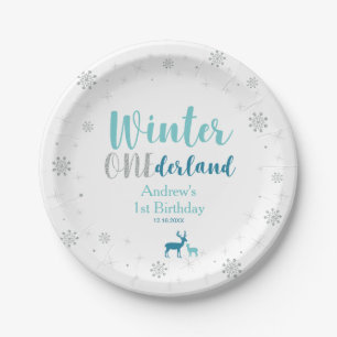 Mint Winter Onederland Junge 1. Geburtstagsfeier Pappteller