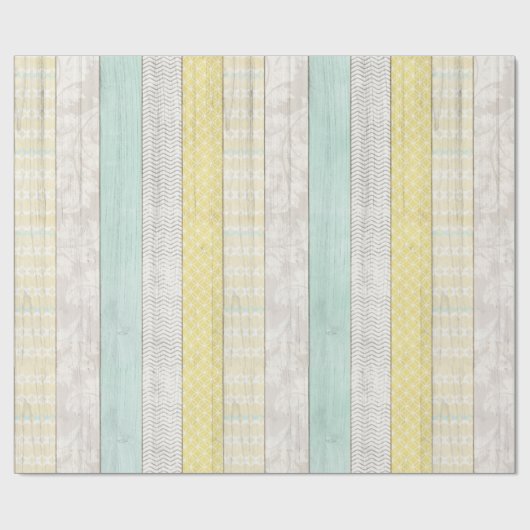 Mint & Yellow Boho Geometric Muster Rustikales Hol Geschenkpapier (Flach)