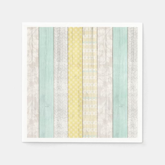 Mint & Yellow Boho Geometric Muster Rustikales Hol Serviette (Vorderseite)