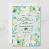 Mint Yellow Floral Burlap Wedding Einladung (Vorderseite)