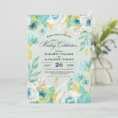 Mint Yellow Floral Burlap Wedding Einladung (Stehend Vorderseite)