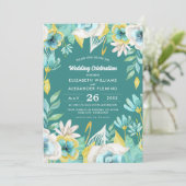 Mint Yellow Floral Watercolor Hochzeit Einladung (Stehend Vorderseite)