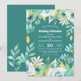Mint Yellow Floral Watercolor Hochzeit Einladung