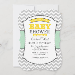 Mint Yellow Grey Zickzack Baby Dusche Einladung